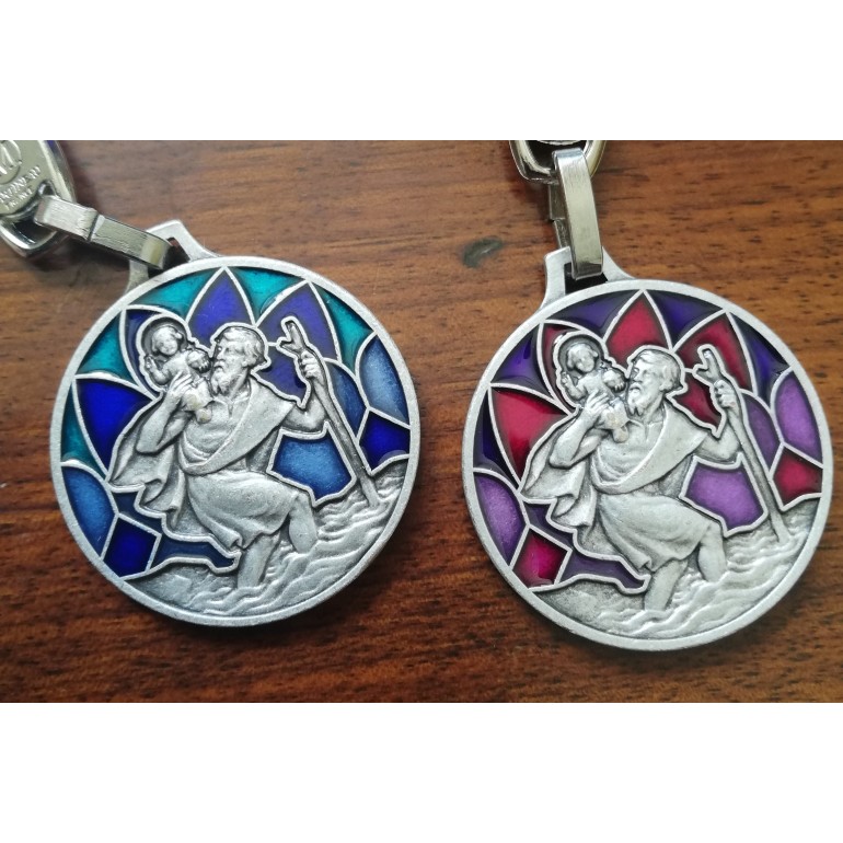 Porte clés vitrail St Christophe et Notre Dame du Laus Porte clés vitrail St Christophe et Notre Dame du Laus